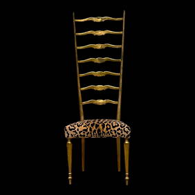 Gio Ponti Style Vintage Gilt Ladderback Chair with Leopard Velvet (1 of 7)
