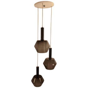 Verner Panton Style Lightolier Three-Light Smoked Glass Chandelier 52" Height (1 of 9)