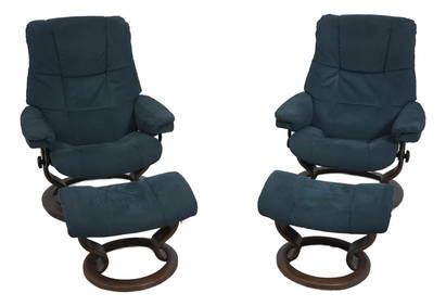 Ekornes Suede Swivel Reclining Chairs with Ottomans 30.5w x 28d x 39h (1 of 10)