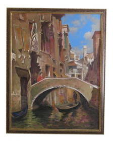 Moreschi Venice Canal Framed Oil Painting 41"w x 52"h (1 of 8)