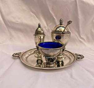 Georg Jensen Art Deco 4pc Enameled Sterling Silver Cruet Set (1 of 10)