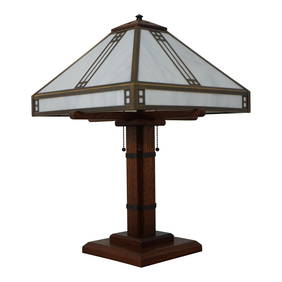 Arroyo Craftsmen Arts & Crafts Oak Table Lamp 16 x 16 x 23.5 Slag Glass Shade (1 of 10)