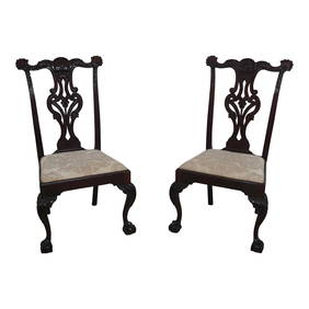 Elegant Pair of Mahogany Chippendale Side Chairs C.1890-1910 (1 of 10)