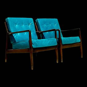 Pair of Teal Mid-Century Modern Lounge Chairs in Dux Style (1 of 7)