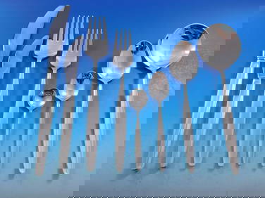 Georg Jensen Cypress Sterling Silver Flatware Set 53 pcs Mid-Century Modern (1 of 8)