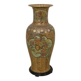 Elegant 39 Inch Gold Ceramic Chinese Vase on Stand (1 of 10)