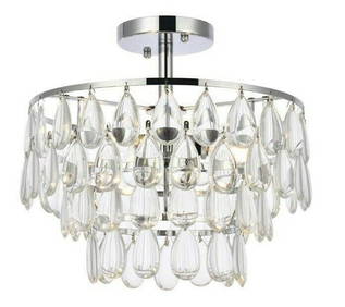 Mila 14" Chrome Modern Flush Mount Chandelier with Crystal Drops (1 of 11)