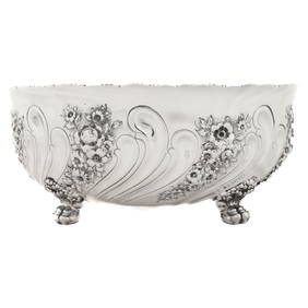 Tiffany & Co. Large Sterling Silver Bowl 4in Height 10in Diameter 1930s Floral Design (1 of 6)