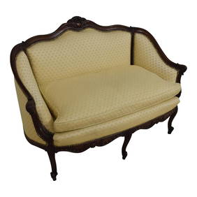Elegant 1930s French Louis XV Walnut Loveseat Settee with Carved Details (1 of 10)