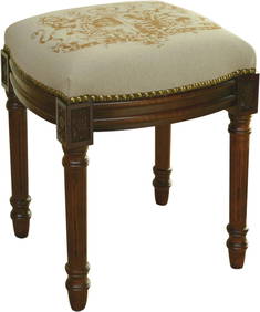 Victorian Style Caramel Wood Vanity Stool with Brass Nailheads 19H 16W 15D (1 of 2)