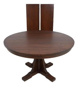 Stickley Mission Oak Round Dining Table Arts & Crafts Design 52 inch with Leaves (1 of 10)