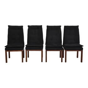 John Stuart Mid-Century Walnut Dining Chairs Set of 4 Black Suede (1 of 9)