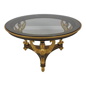 French Regency Round Dining Table 55.5 Glass Top Gold Gilt Winged Females (1 of 10)