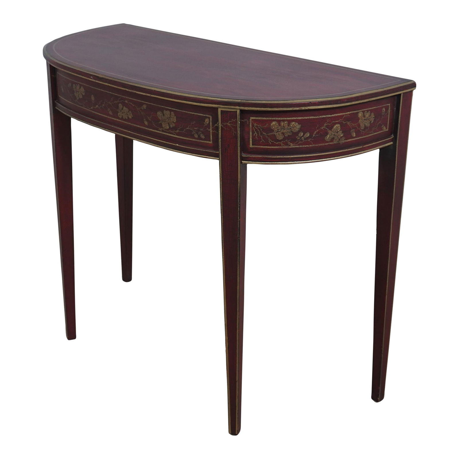 Vintage Red Chinoiserie Console Table 41.5w x 19d x 34h: Vintage Red Chinoiserie Console Table 41.5w x 19d x 34h This exquisite Red Chinoiserie Console Hall Table is approximately 20 years old, showcasing a stunning distressed painted finish that highlights