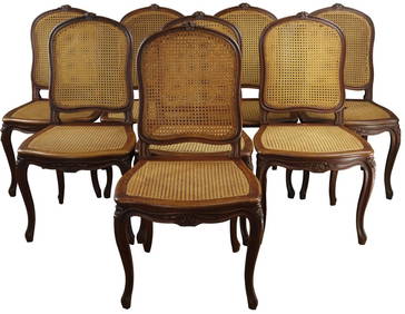 Set of 8 Vintage Walnut Louis XVI Dining Chairs 1930 (1 of 19)
