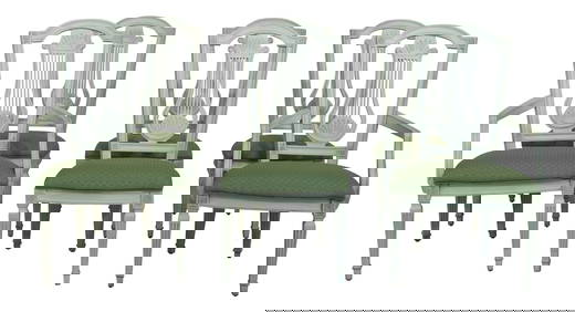 Set of 6 Italian Style White Dining Chairs with Green Upholstery (1 of 10)