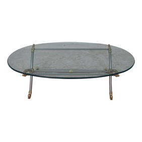 Regency Style Coffee Table Steel Brass Oval Glass 58 x 29.5 x 16.5 (1 of 10)