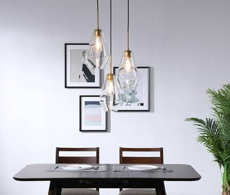 Gene 3-Light Brass Pendant Chandelier with Clear Glass Shades (1 of 12)