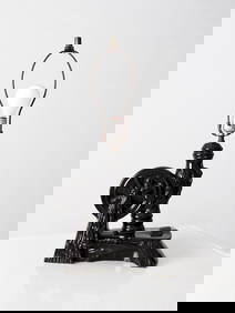 Mid-Century Black Ceramic Table Lamp with Western Theme (1 of 6)