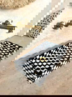 Handmade Moroccan Black Ceramic Sink with Checkered Design and Free Drain: Handmade Moroccan Black Ceramic Sink with Checkered Design and Free Drain Enhance your space with this exquisite handmade Moroccan rectangular washbasin sink featuring a striking checkered black desig