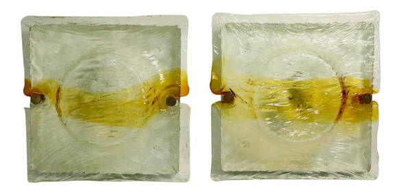 Mazzega Murano Sconces Pair Art Glass Off-White 16x16 inches (1 of 10)