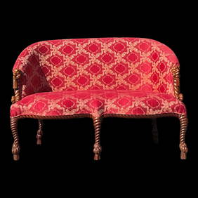Elegant Vintage Regency Knot and Rope Settee in Red and Gold (1 of 10)