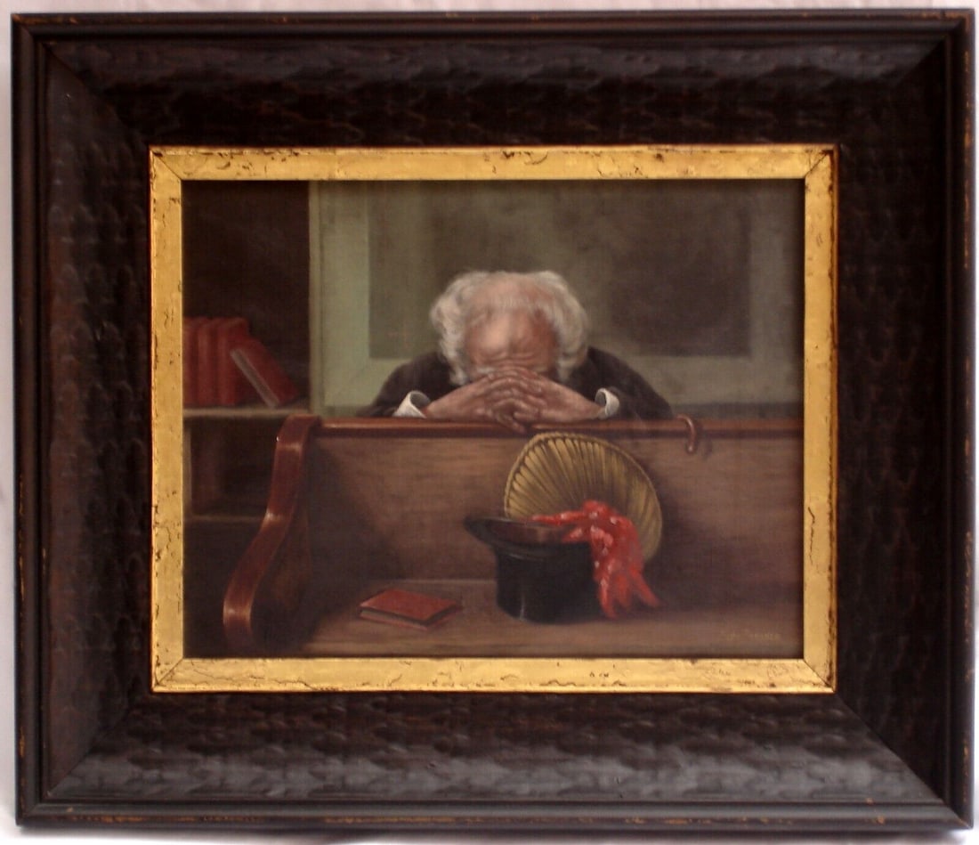 Original W. Dawson Old Man With Pipe Oil Painting Original W. Dawson Old Man With Pipe Oil Painting