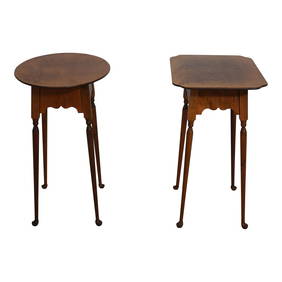 Elegant Pair of River Bend Tiger Maple Candlestand Tables 20 x 15.5 & 19 x 14.5 (1 of 10)
