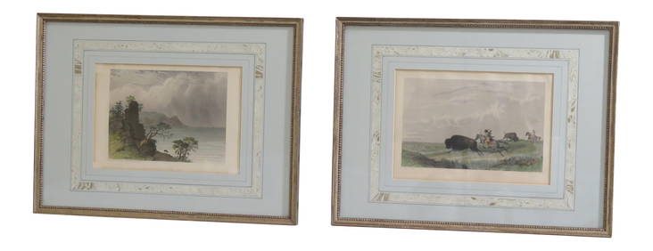 Antique Pair of Framed Colored American Indian Hunting Engravings 18 x 13.5 (1 of 10)