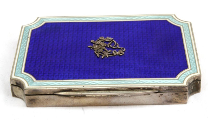 Antique 1900s German Enamel Silver Box with Monogram: Antique 1900s German Enamel Silver Box with Monogram This magnificent 1900's German enameled 800 silver box, with a wonderful detail, design and patina. It is fully hallmarked, with a monogram inside 