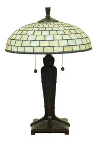 Arts & Crafts Style Leaded Glass Lamp with Bronze Finish (1 of 9)