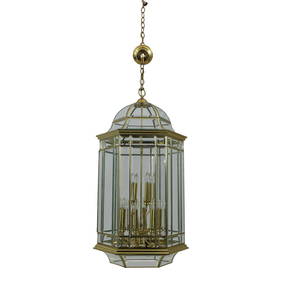 Elegant 20x20x43 Brass Beveled Glass Chandelier with Candle Holders (1 of 10)