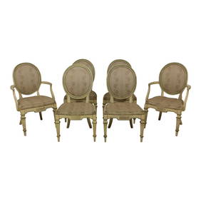 Vintage French Louis XVI Style Dining Chairs White Upholstery 1960s Set (1 of 10)