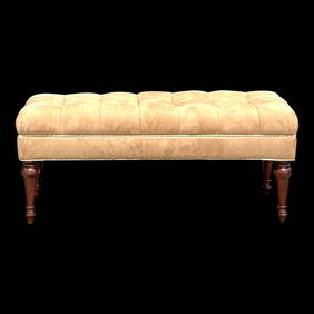 Antique White Vintage Regency Tufted Bench for Elegant Home Decor (1 of 6)