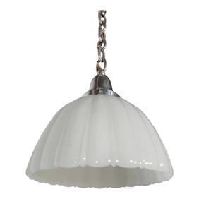 Vintage Industrial Art Deco Chandelier 26in Drop Nickel Milk Glass Shade (1 of 10)