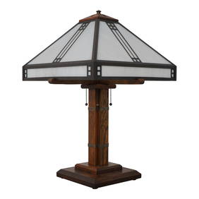 Arroyo Oak Arts & Crafts Table Lamp with Slag Glass Shade 16 x 16 x 23.5 (1 of 10)