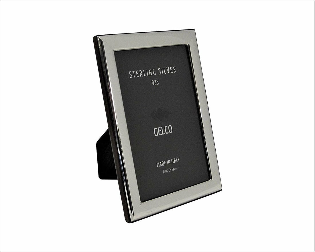 Gelco 925 Sterling Silver Wooden Back 5x7 Photo Frame 10x10x3: Gelco 925 Sterling Silver Wooden Back 5x7 Photo Frame 10x10x3 This elegant Gelco picture frame combines the timeless beauty of Italian 925 sterling silver with a sleek wooden back, making it a stunnin