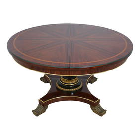 Italian Neoclassical Round Dining Table with Walnut Top and Brass Feet 51.5" (1 of 10)