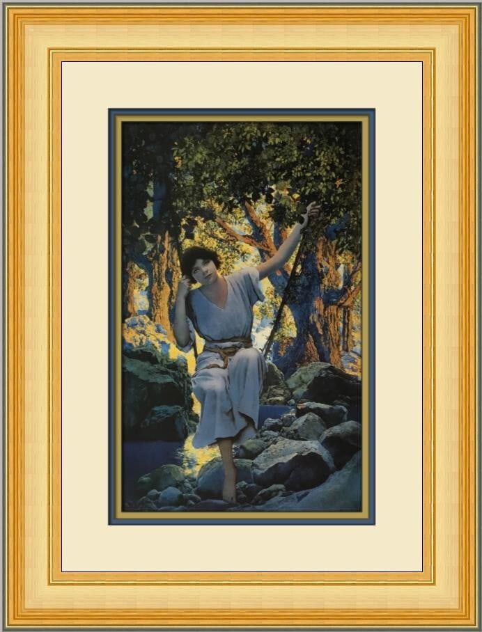 Maxfield Parrish Dreamlight Custom Framed Lithograph 20 x 16: Maxfield Parrish Dreamlight Custom Framed Lithograph 20 x 16 This Maxfield Parrish print titled "Dreamlight" showcases the artist's signature Fantasy Realism style. The medium-sized piece is an offset