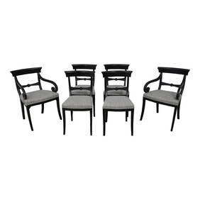 Vintage Set of 6 Klismos Dining Chairs Newly Upholstered Brown Fabric (1 of 10)