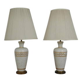 Vintage 1950s Neoclassical Gold Porcelain Lamps Pair 38 Inches Tall (1 of 9)