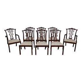 Set of 8 Henkel Harris Model 122 Mahogany Dining Chairs with Damask Seats (1 of 10)