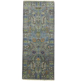 Hand-Knotted Floral Oushak Runner Rug 2'5 x 6'0 Wool Gray Modern Decor (1 of 14)