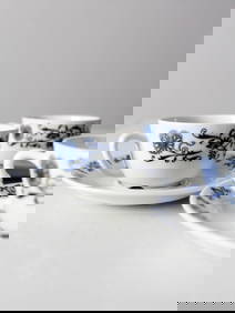 Vintage Porsgrund 1970s Tea Cup and Saucer Set Blue Floral Design (1 of 12)