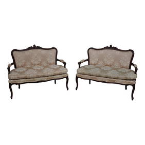 Elegant Pair of French Louis XV Style Upholstered Settees 48 x 22 x 39.5 (1 of 10)