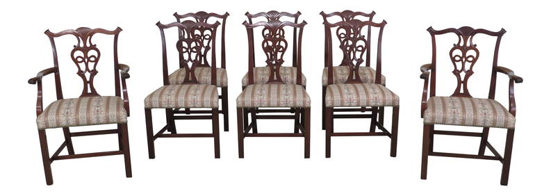 Set of 8 Vintage Chippendale Mahogany Dining Chairs Kittinger Style (1 of 10)