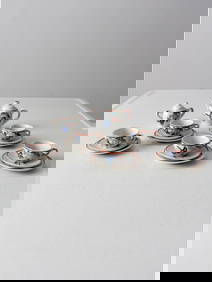 Vintage Japanese Miniature Porcelain Tea Set with Blue Birds and Pink Flowers (1 of 19)