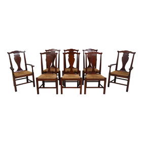 Set of 8 Theodore Alexander Country Chippendale Chairs with Rush Seats (1 of 10)