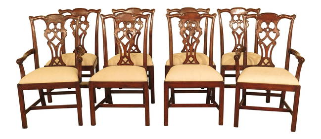 Elegant Set of 8 Jonathan Charles Chippendale Mahogany Dining Chairs (1 of 10)