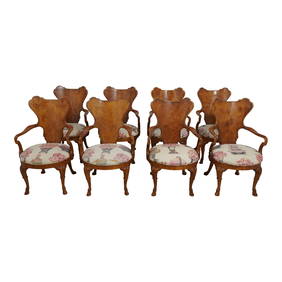 Set of 8 Walnut Continental Dining Chairs with Carved Hoof Feet (1 of 10)